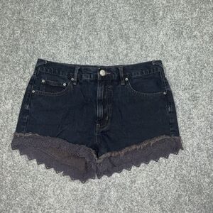 Free People Womens Size 28 Black Denim Short Shorts Casual lace trim